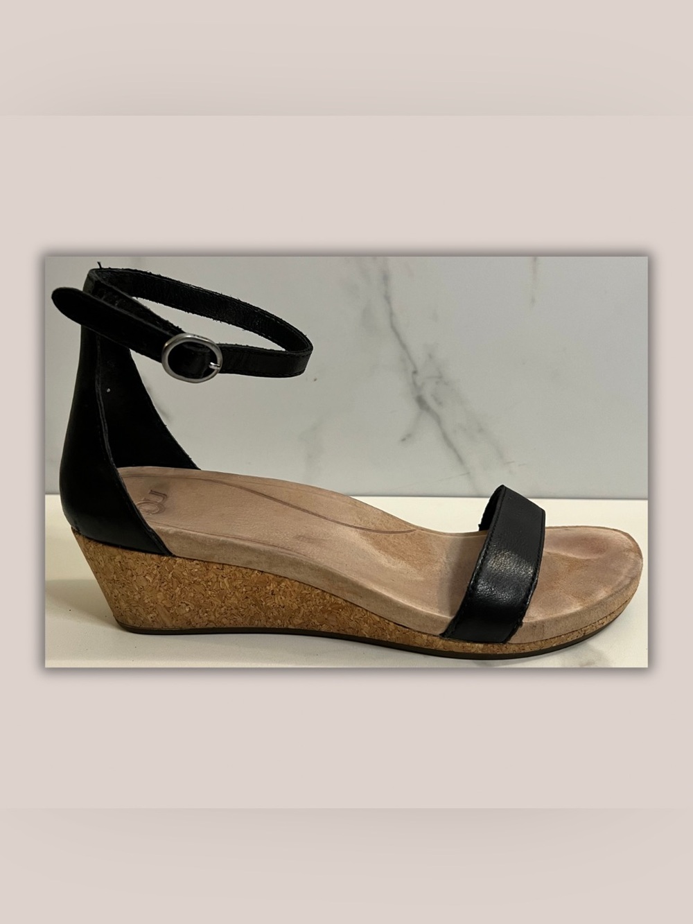UGG CORK WEDGE  ANKLE-STRAP SANDALS - BLACK | SZ 9